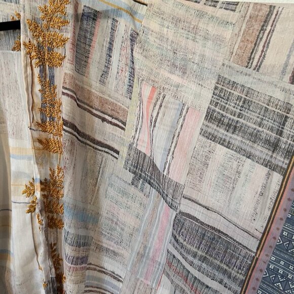 Coldwater Creek Women’s Patchwork Kimono Kaftan Sheer Drapey Boho Hippie Fall OS - Picture 2 of 8